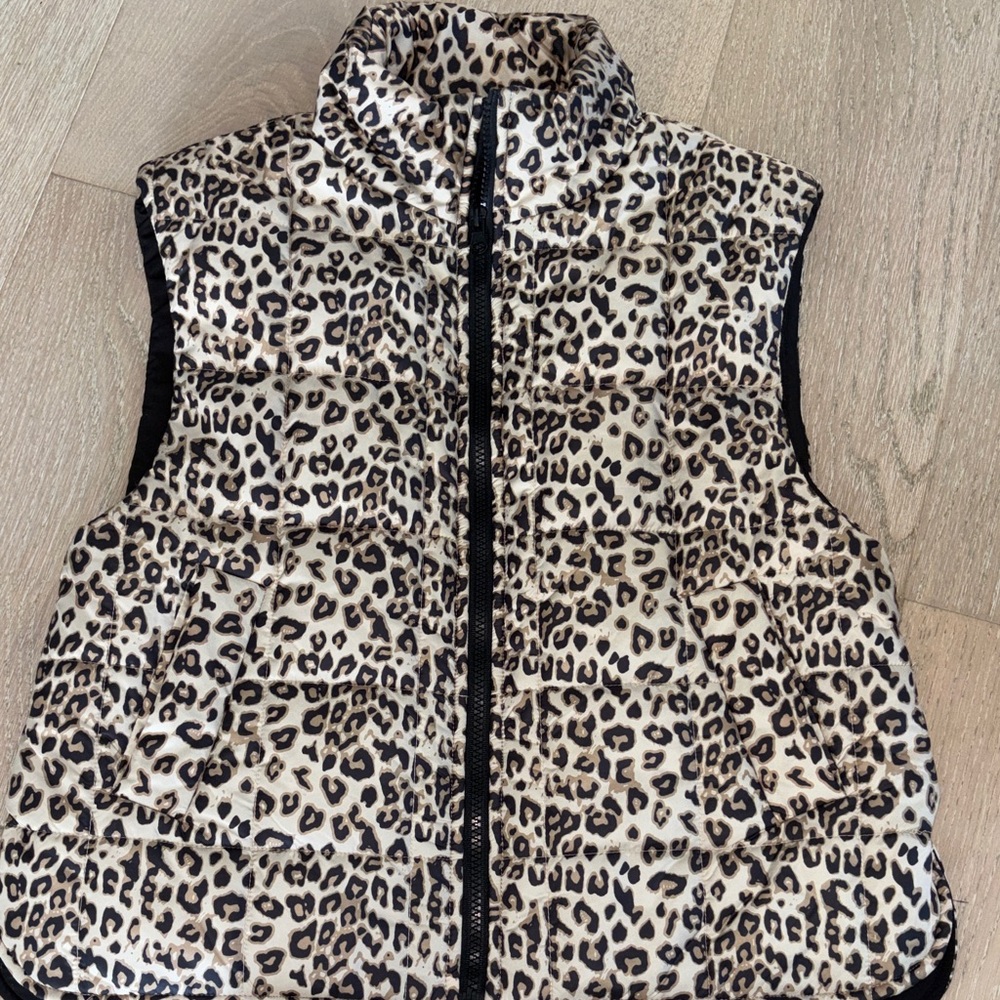 Leopard Print Puffer Vest - Black Trim